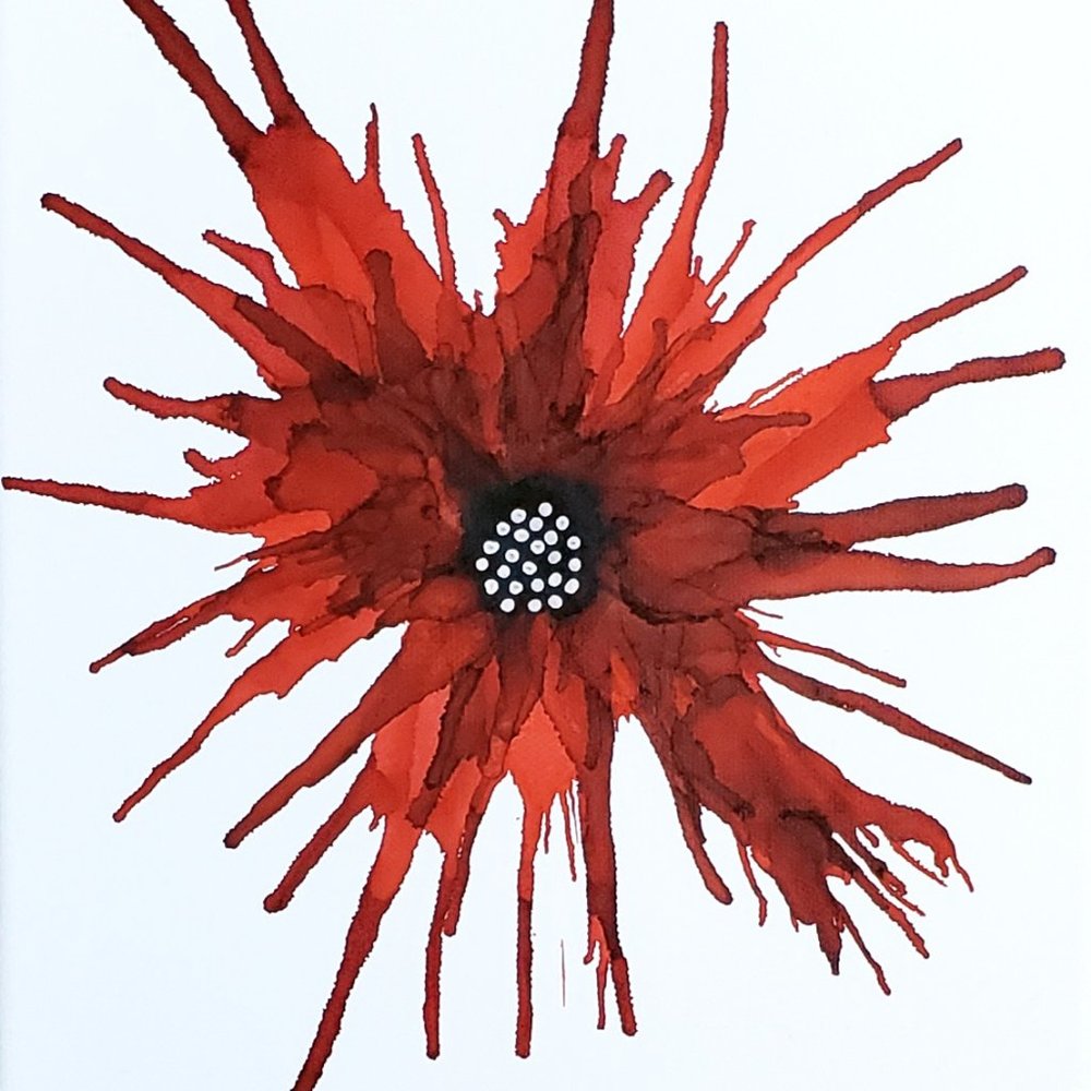 Dark Orange Flower Alcohol Ink on Canvas